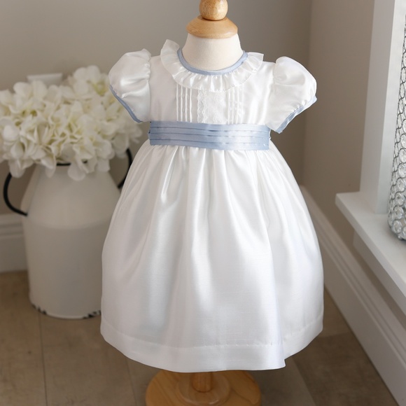 White Flower Girl Dress with Blue Sash and Bloomer Size 12 Month New Wit… - Picture 2 of 7